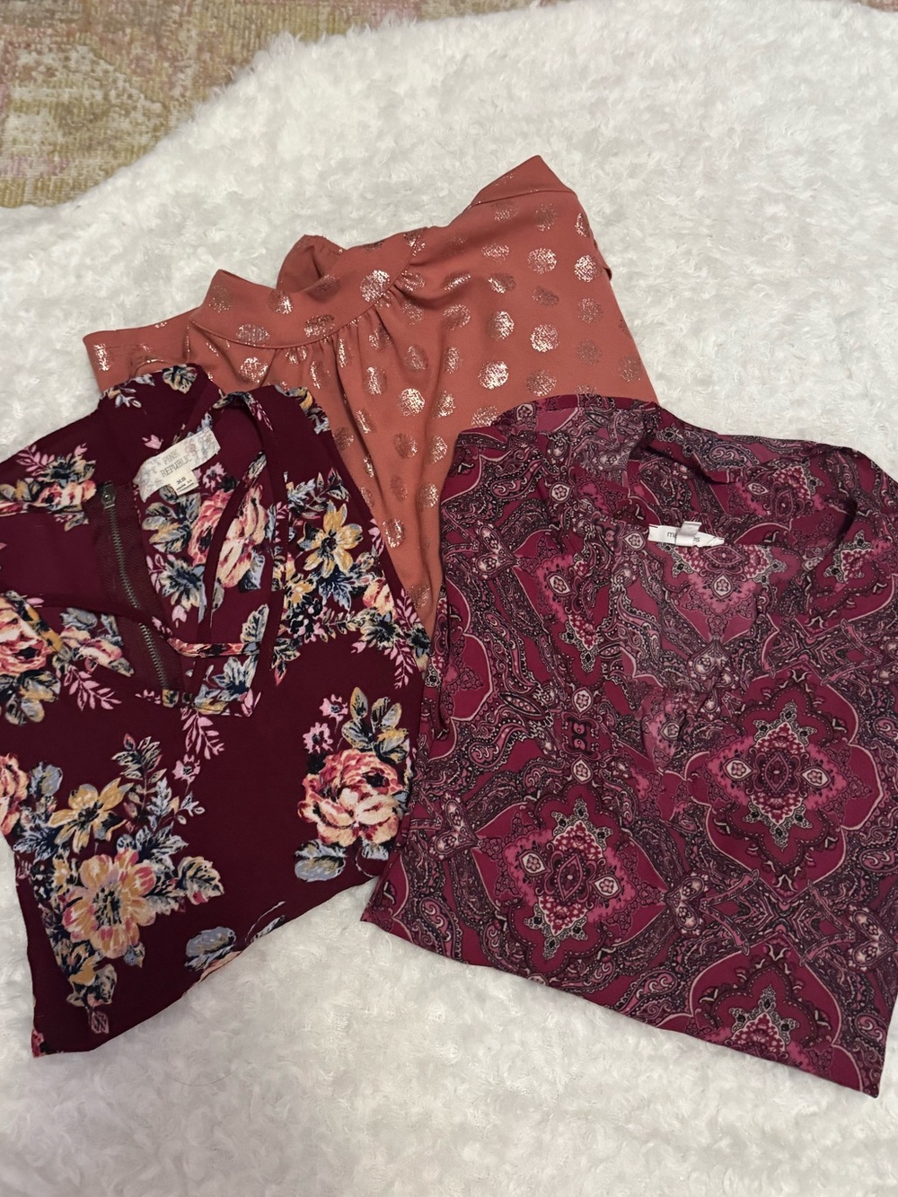 BUNDLE  - Pink Republic Mixed Burgundy & Rose Patterned Tops Set